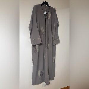 Abaya Islamic Wear Maxi Long Sleeved Dress Size XL - XXL Beaded Taupe Beige NEW